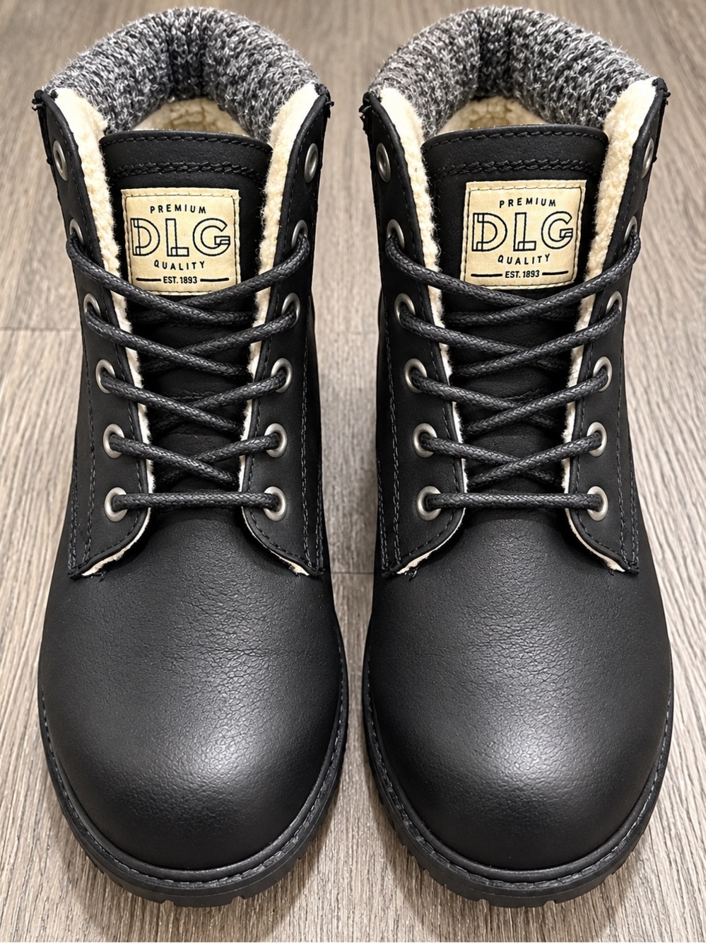 DLG Black Fleece Lined Lace-Up Winter Boots Size 8